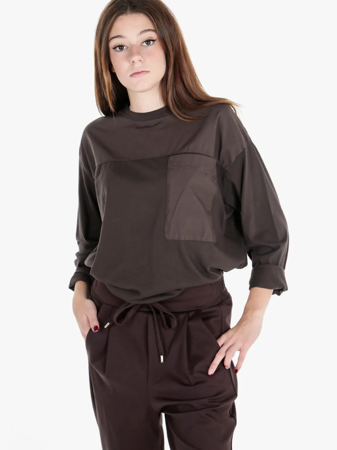 Gioya T-shirt donna oversize a maniche lunghe in cotone