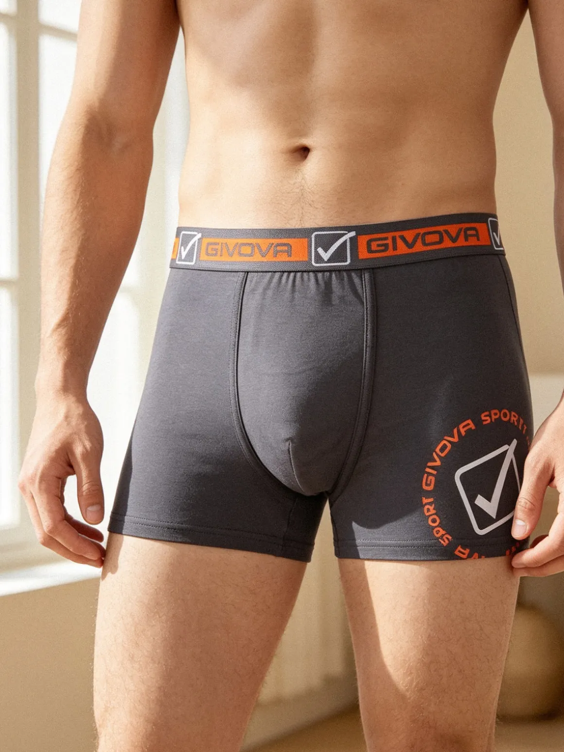 Givova Boxer da uomo in cotone bielastico - grigio