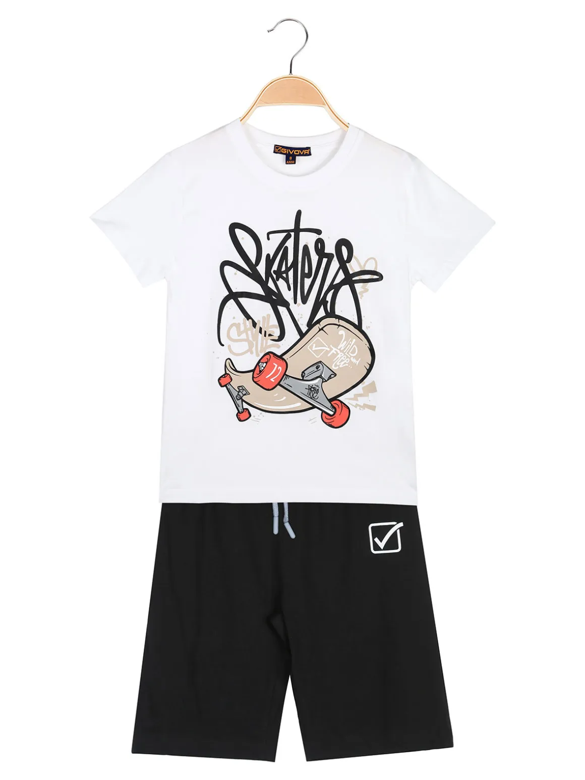 Givova Completo corto da bambino in cotone con t-shirt e bermuda - bianco