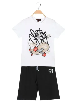 Givova Completo corto da bambino in cotone con t-shirt e bermuda - bianco