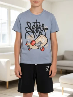 Givova Completo corto da bambino in cotone con t-shirt e bermuda - azzurro
