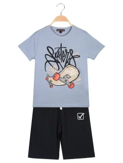 Givova Completo corto da bambino in cotone con t-shirt e bermuda - azzurro