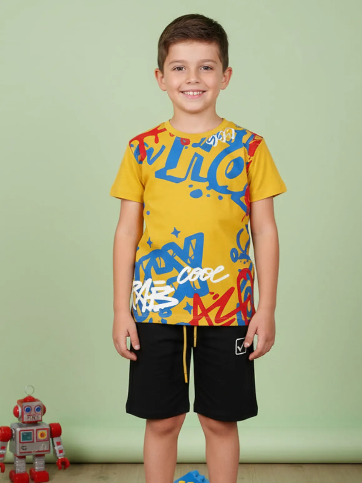 Givova Completo corto da bambino in cotone con t-shirt e bermuda - giallo
