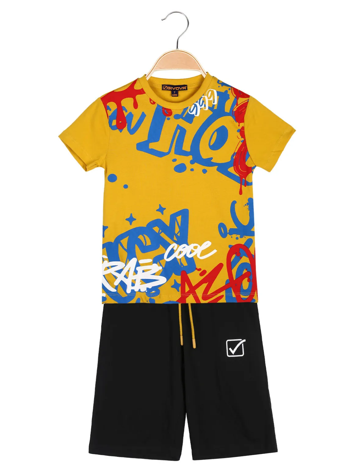 Givova Completo corto da bambino in cotone con t-shirt e bermuda - giallo