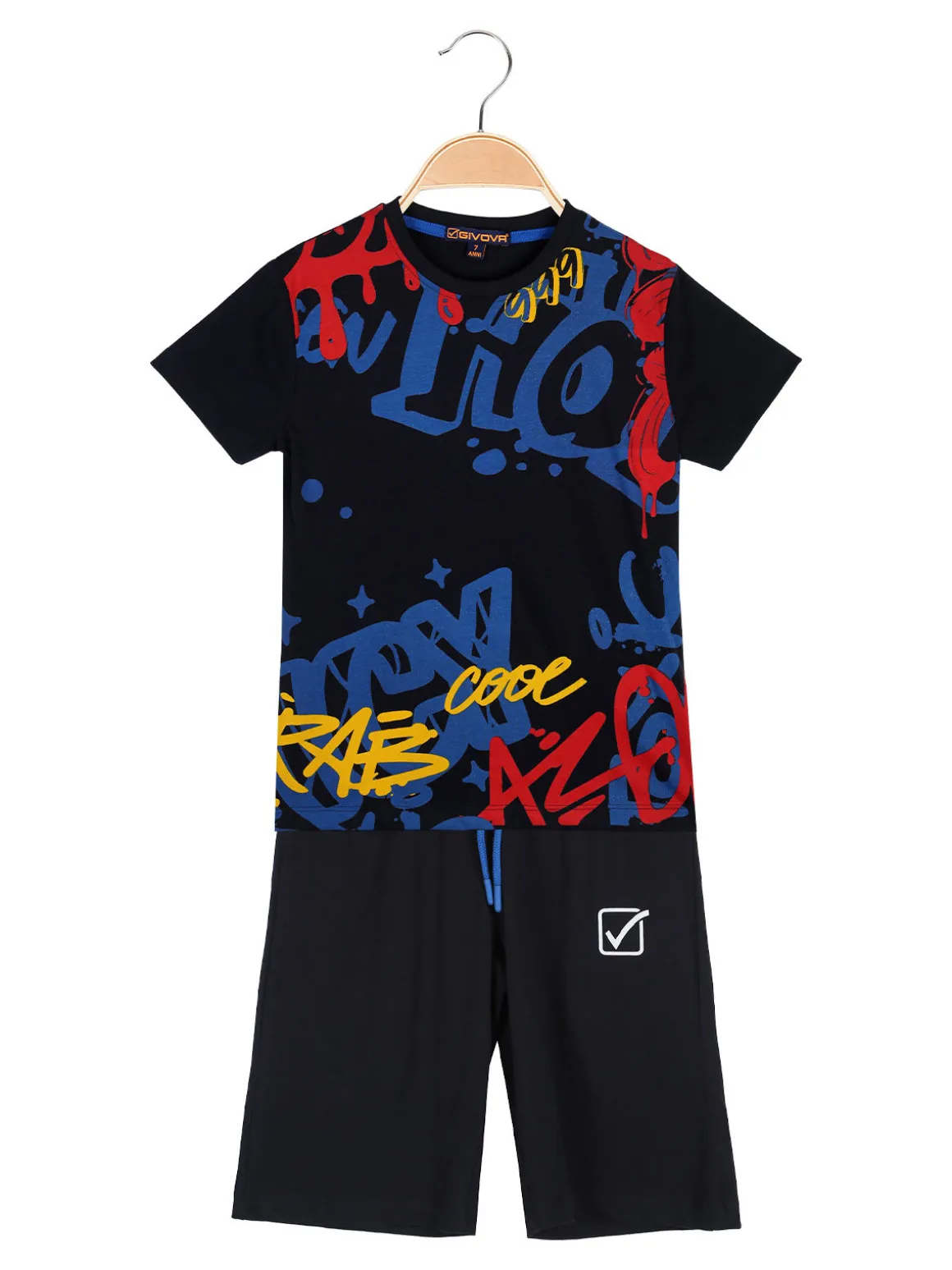 Givova Completo corto da bambino in cotone con t-shirt e bermuda - blu scuro
