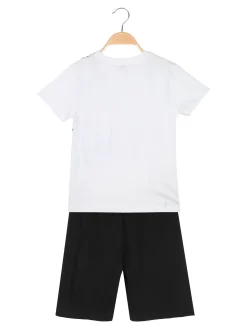 Givova Completo corto da bambino in cotone con t-shirt stampata e bermuda - bianco