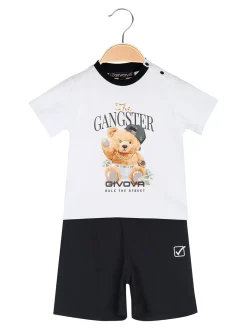Givova Completo corto da neonato in cotone con t-shirt orsacchiotto e shorts - bianco