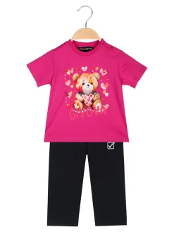 Givova Completo corto da neonata con t-shirt orsacchiotto e leggings - fucsia