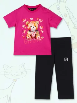 Givova Completo corto da neonata con t-shirt orsacchiotto e leggings - fucsia