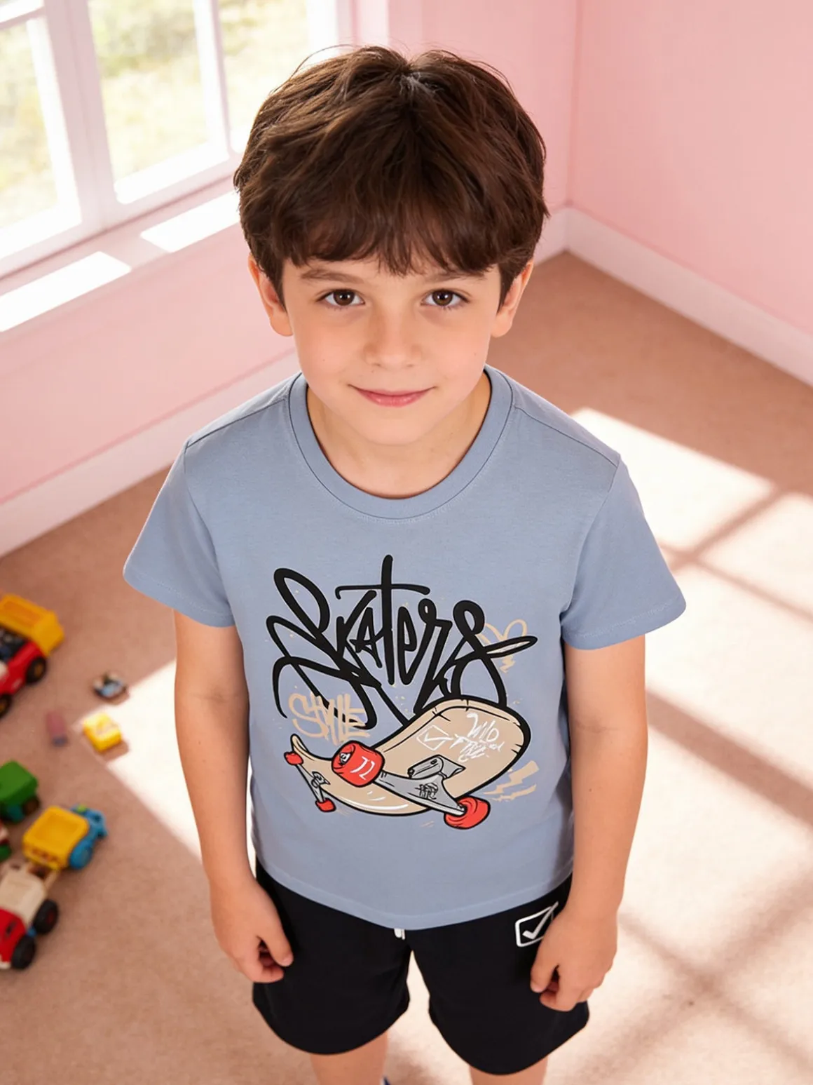 Givova Completo corto da ragazzo in cotone con t-shirt e bermuda - azzurro