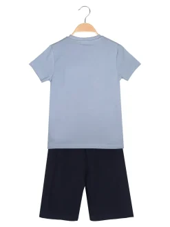 Givova Completo corto da ragazzo in cotone con t-shirt e bermuda - azzurro
