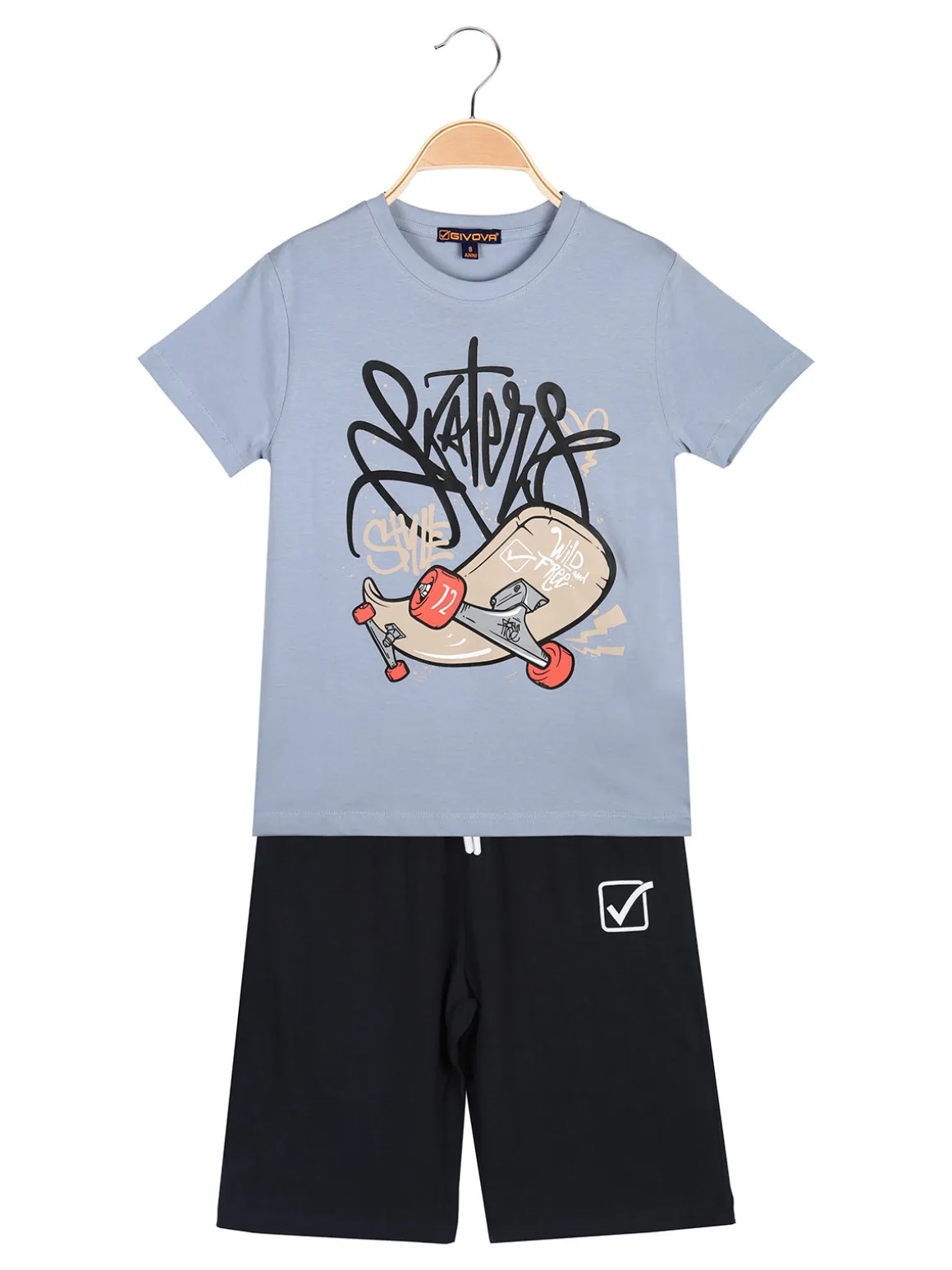 Givova Completo corto da ragazzo in cotone con t-shirt e bermuda - azzurro