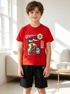Givova Completo corto da ragazzo in cotone con t-shirt e bermuda - rosso
