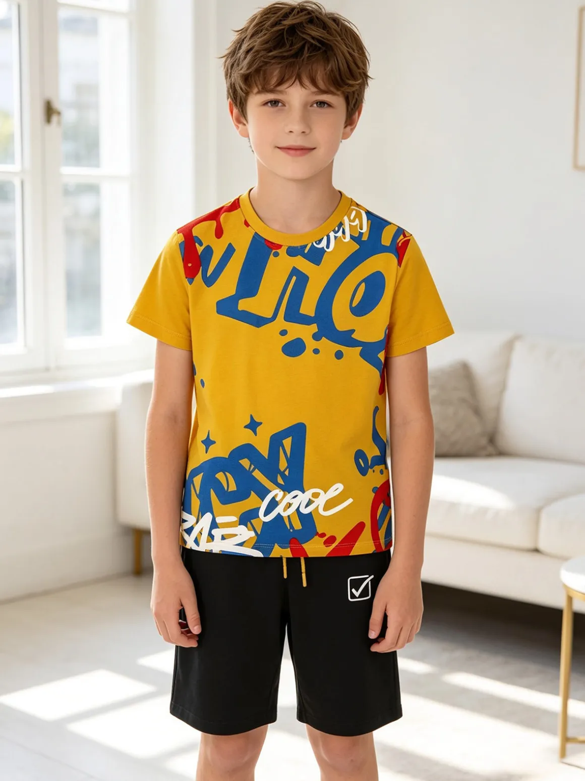 Givova Completo corto da ragazzo in cotone con t-shirt e bermuda - giallo
