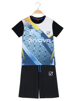Givova Completo corto da ragazzo in cotone con t-shirt logo e bermuda - blu scuro