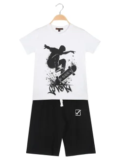 Givova Completo corto da ragazzo 2 pezzi in cotone con t-shirt e bermuda - bianco