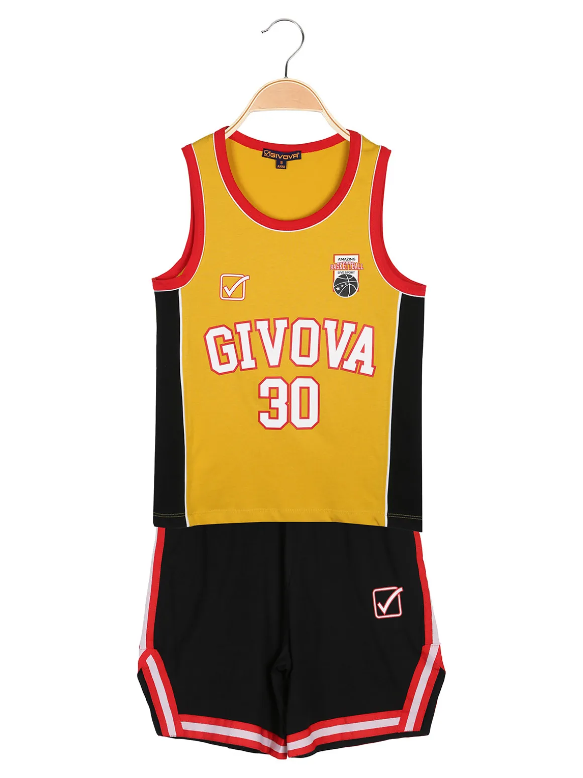 Givova Completo corto da ragazzo con canotta sportiva e bermuda - giallo