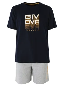 Givova Completo corto da uomo in cotone con logo - blu scuro