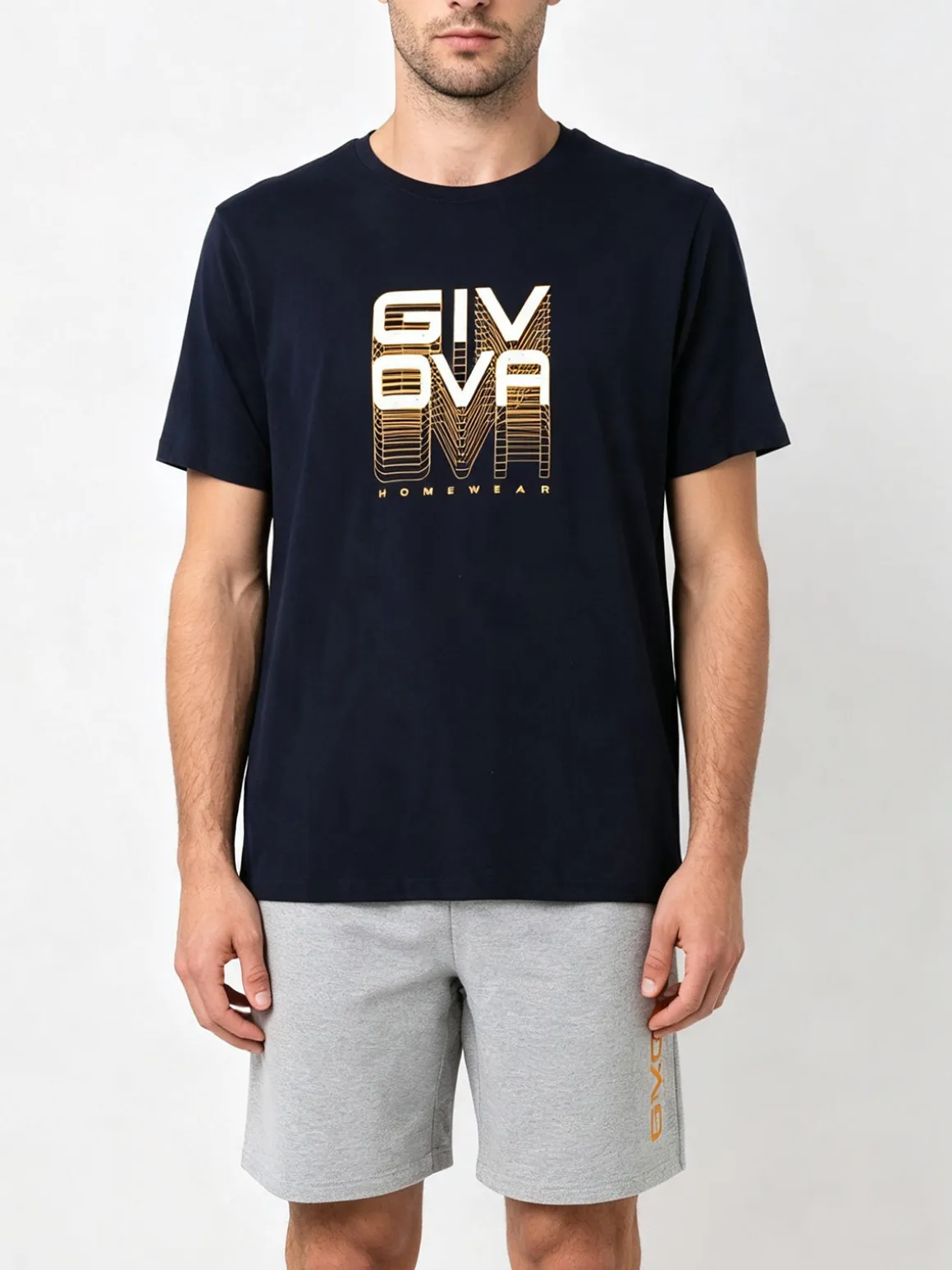 Givova Completo corto da uomo in cotone con logo - blu scuro