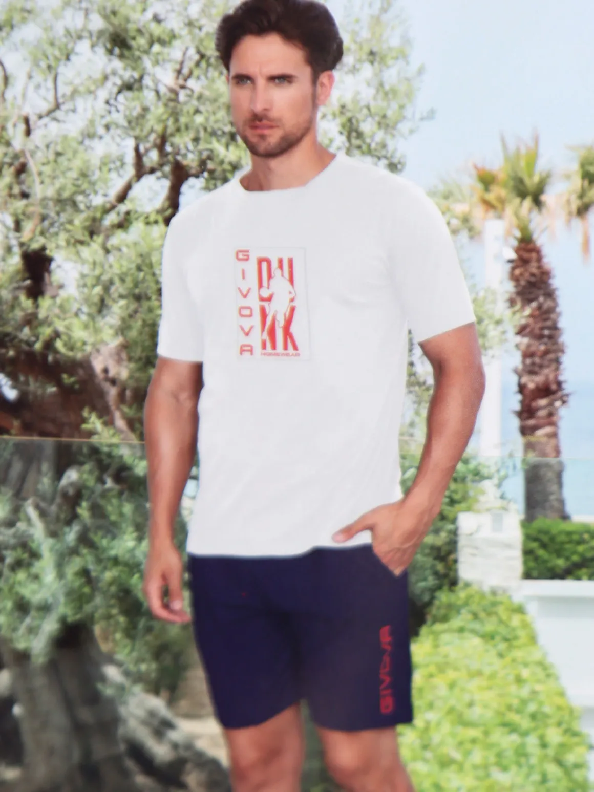 Givova Completo corto da uomo in cotone con logo - bianco