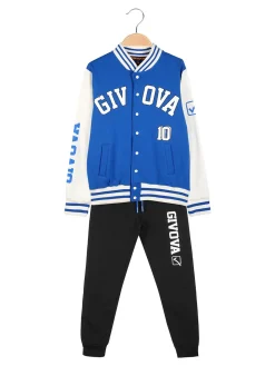 Givova Completo felpa college da bambino 2 pezzi con bottoni - blu