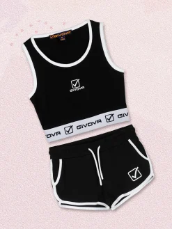 Givova Completo sportivo da ragazza con top e shorts - nero