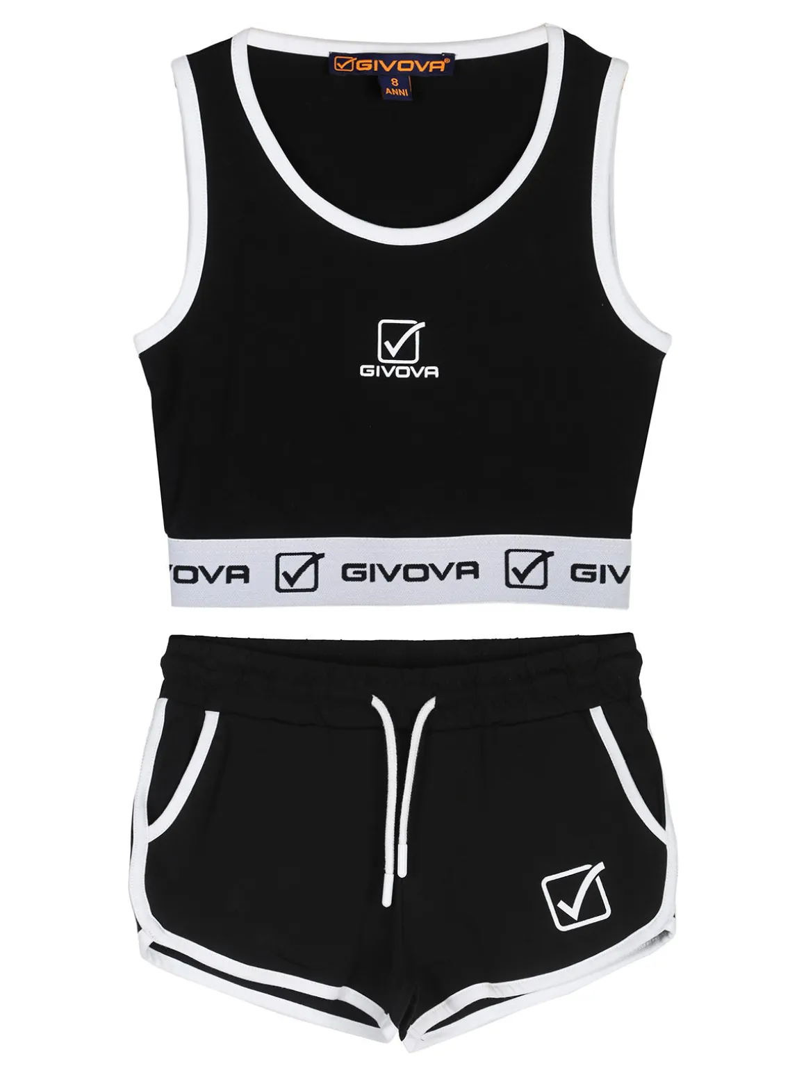 Givova Completo sportivo da ragazza con top e shorts - nero