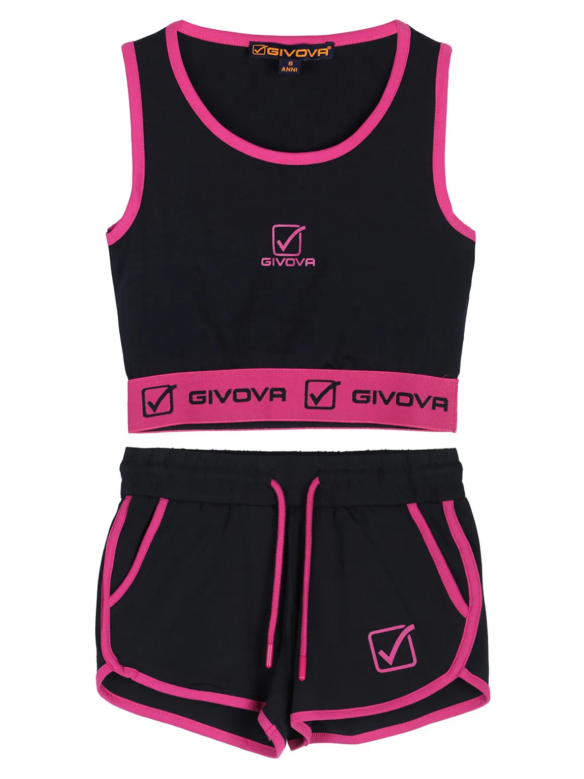 Givova Completo sportivo da ragazza con top e shorts - blu scuro
