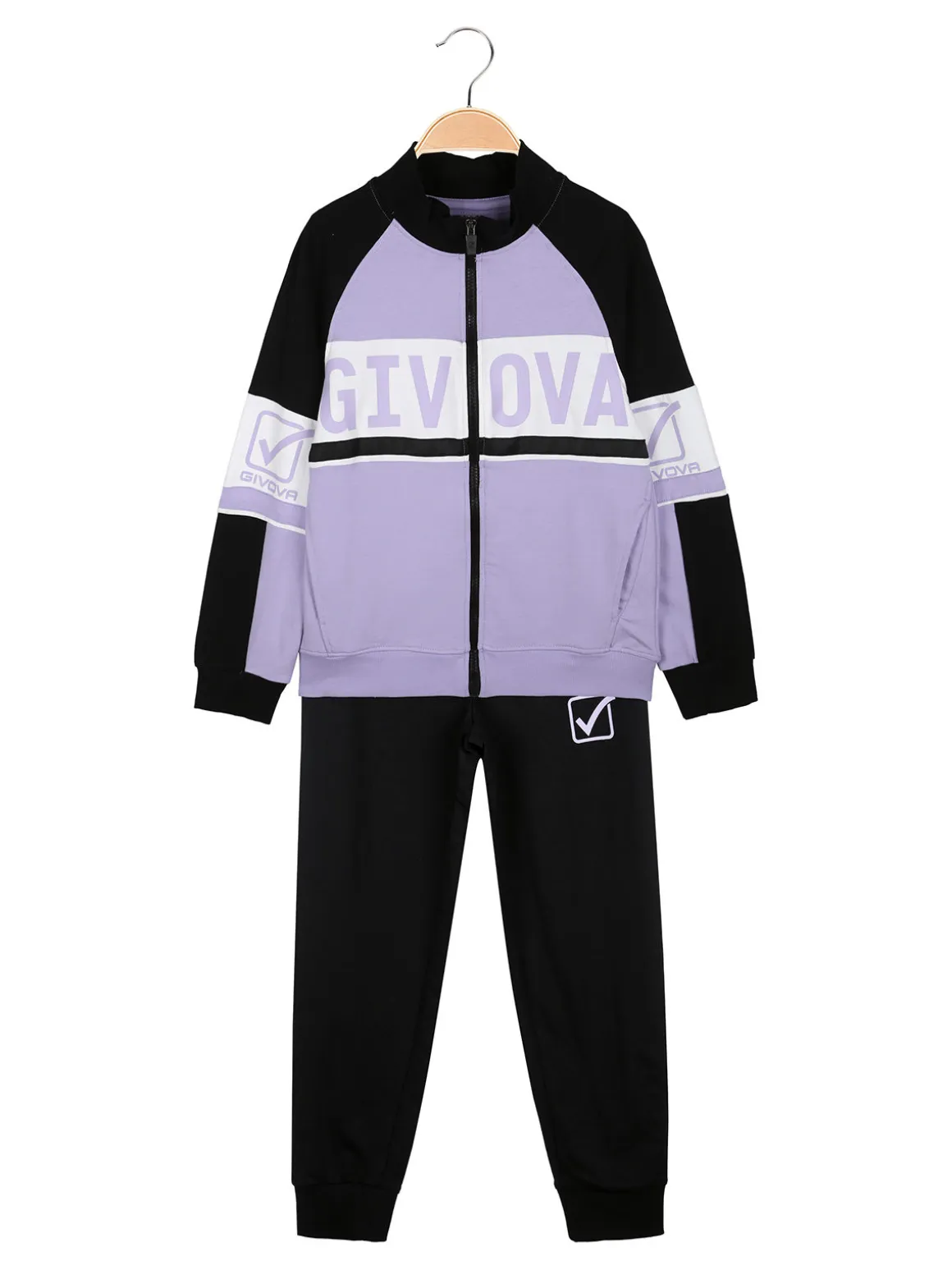 Givova Completo tuta da bambina con cappuccio e zip - nero