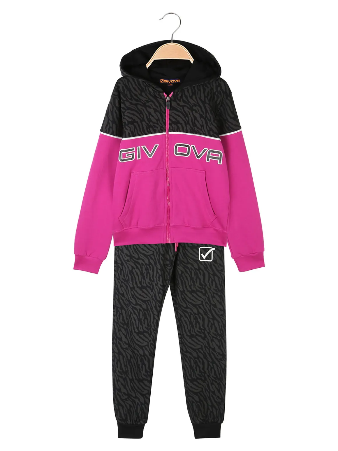 Givova Completo tuta da bambina con cappuccio e zip - fucsia