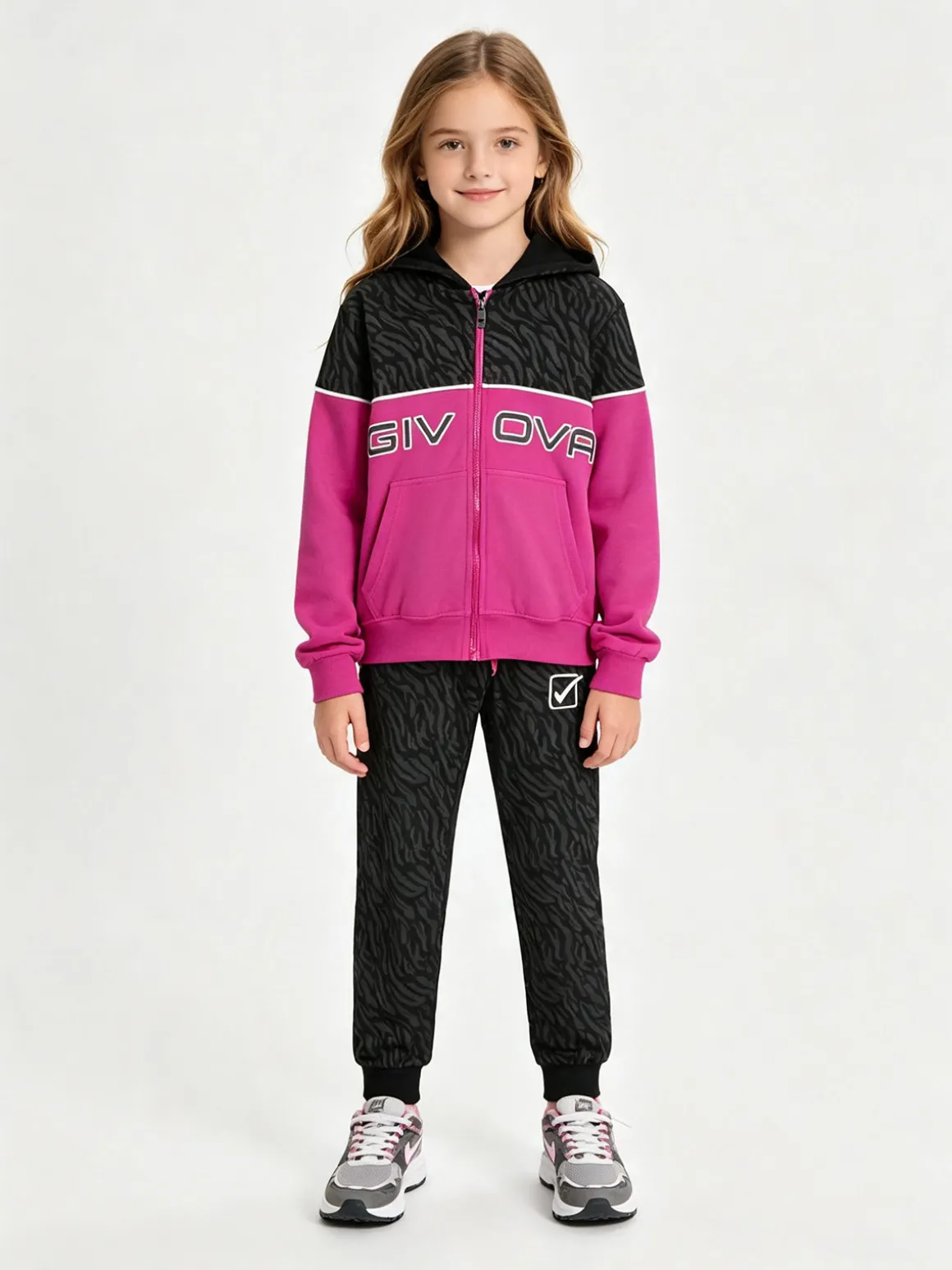 Givova Completo tuta da bambina con cappuccio e zip - fucsia