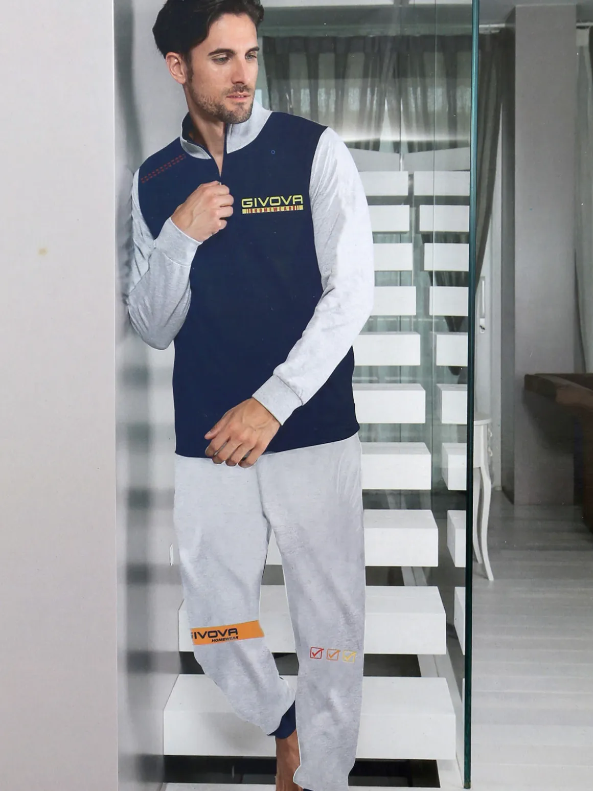 Givova Completo tuta da uomo full zip in cotone - blu scuro
