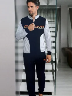 Givova Completo tuta da uomo full zip in cotone - blu scuro