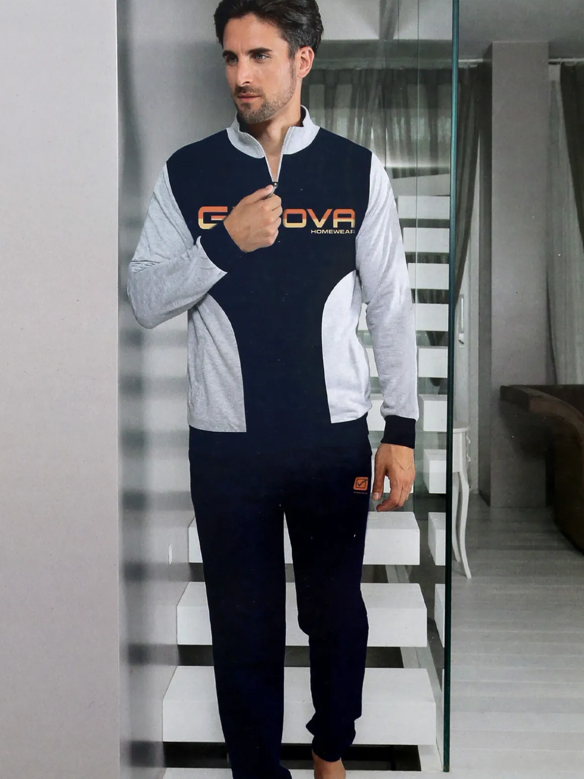Givova Completo tuta da uomo full zip in cotone - blu scuro
