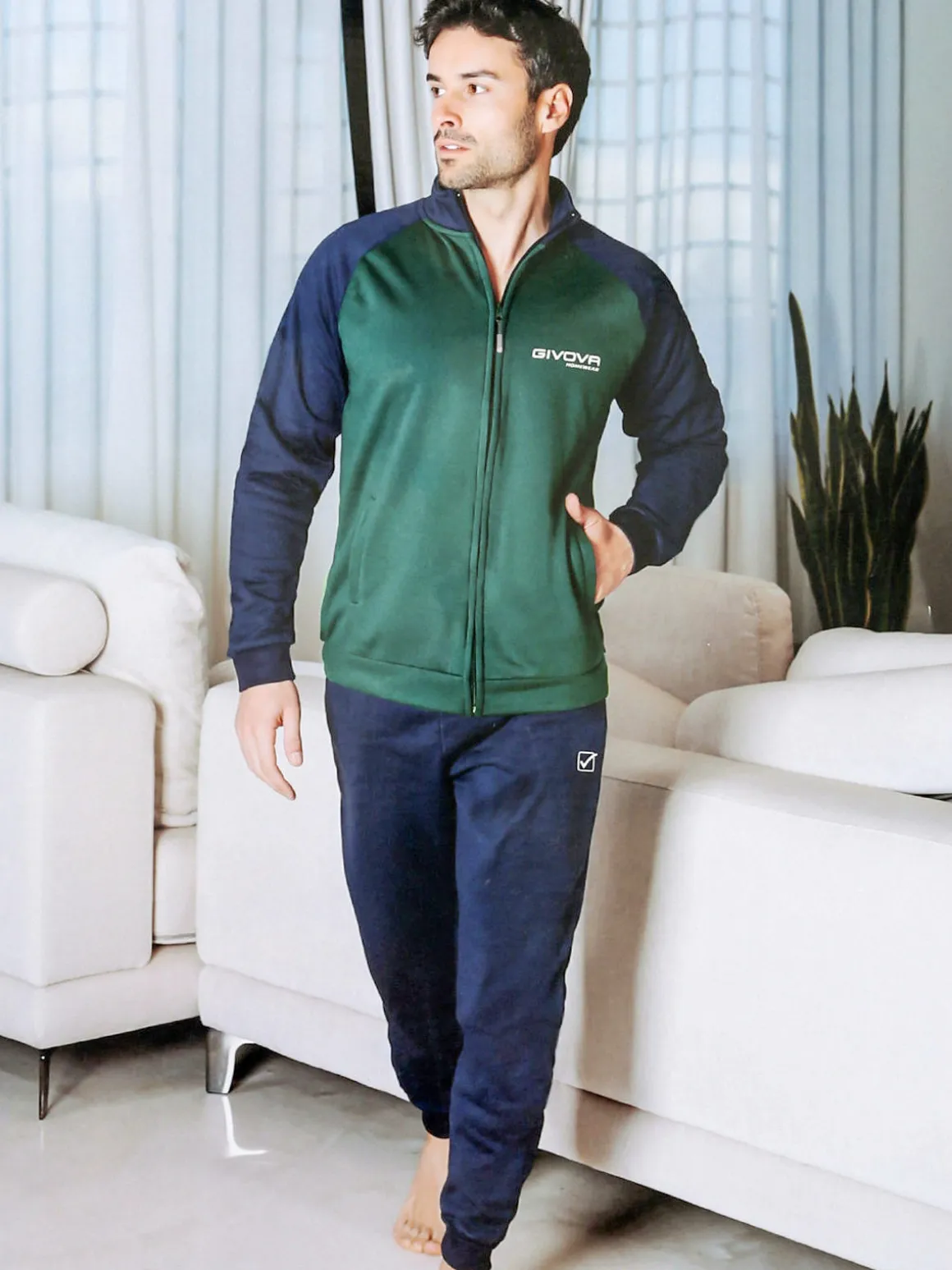 Givova Completo tuta felpata da uomo 2 pezzi full zip - verde