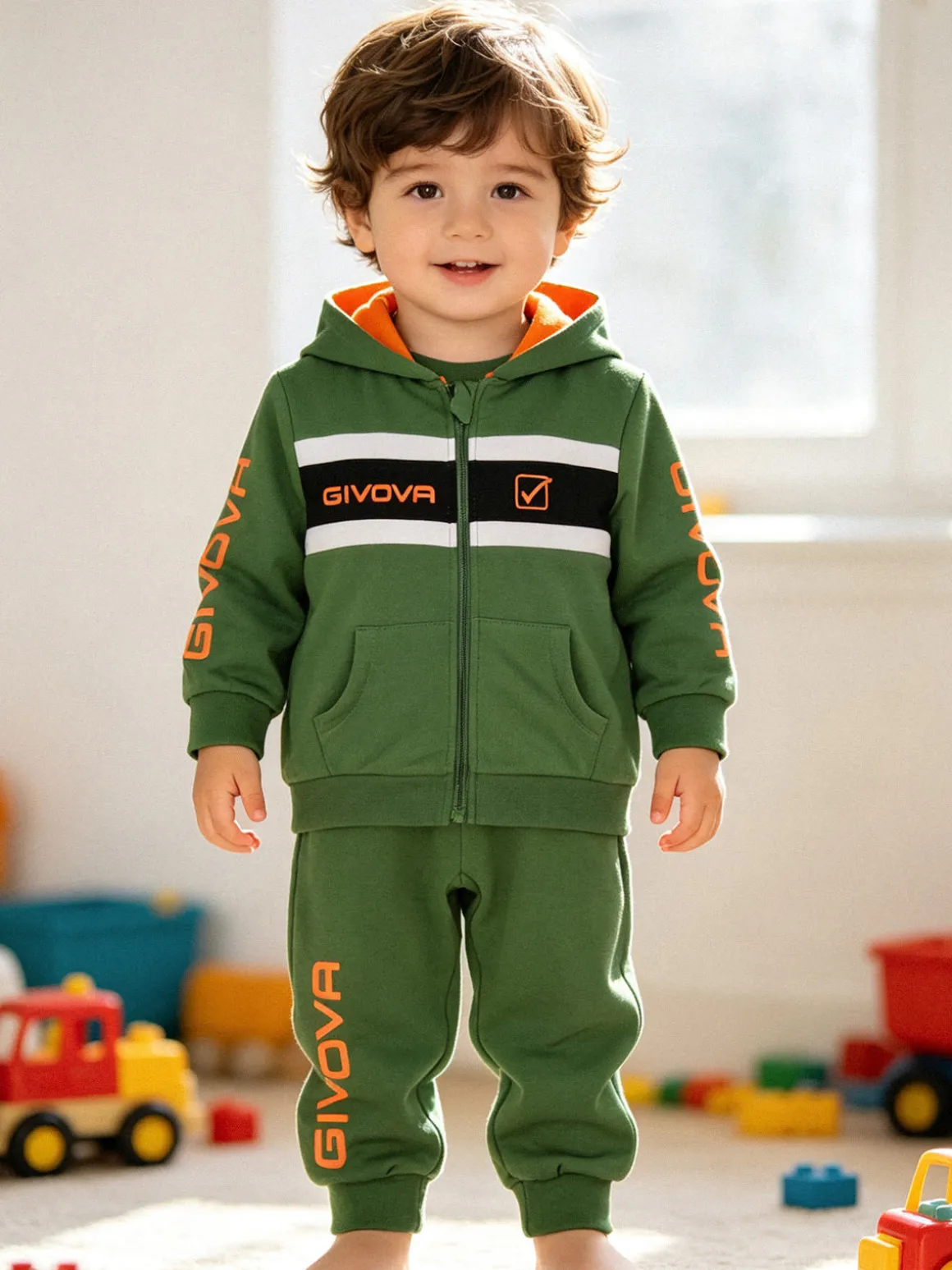 Givova Completo tuta 2 pezzi da neonato con cappuccio e zip - verde