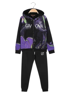 Givova Completo tuta 2 pezzi da bambino con cappuccio e zip - viola