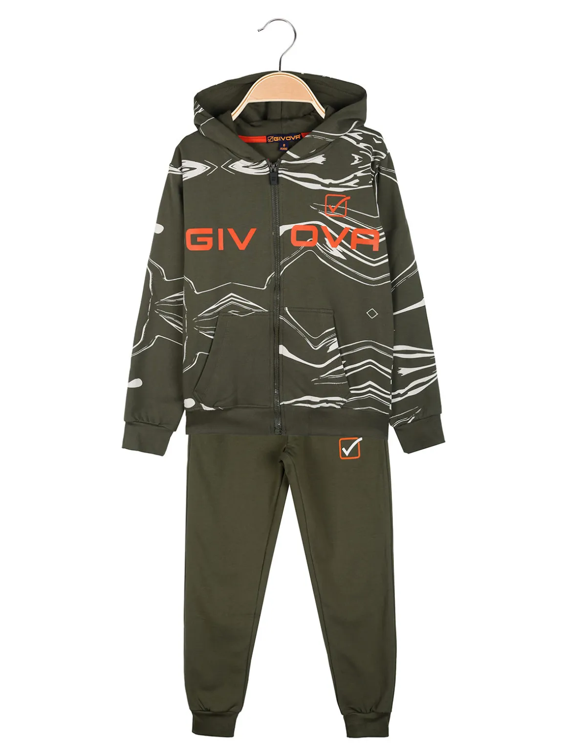 Givova Completo tuta 2 pezzi da ragazzo con cappuccio e zip - militare