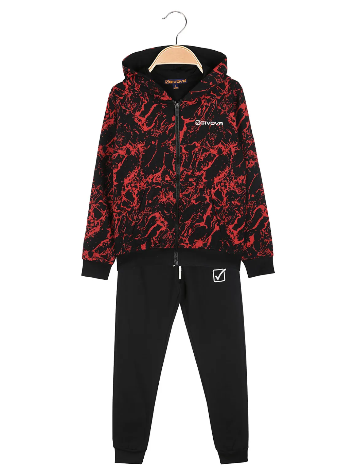Givova Completo tuta 2 pezzi da bambino con cappuccio e zip - rosso