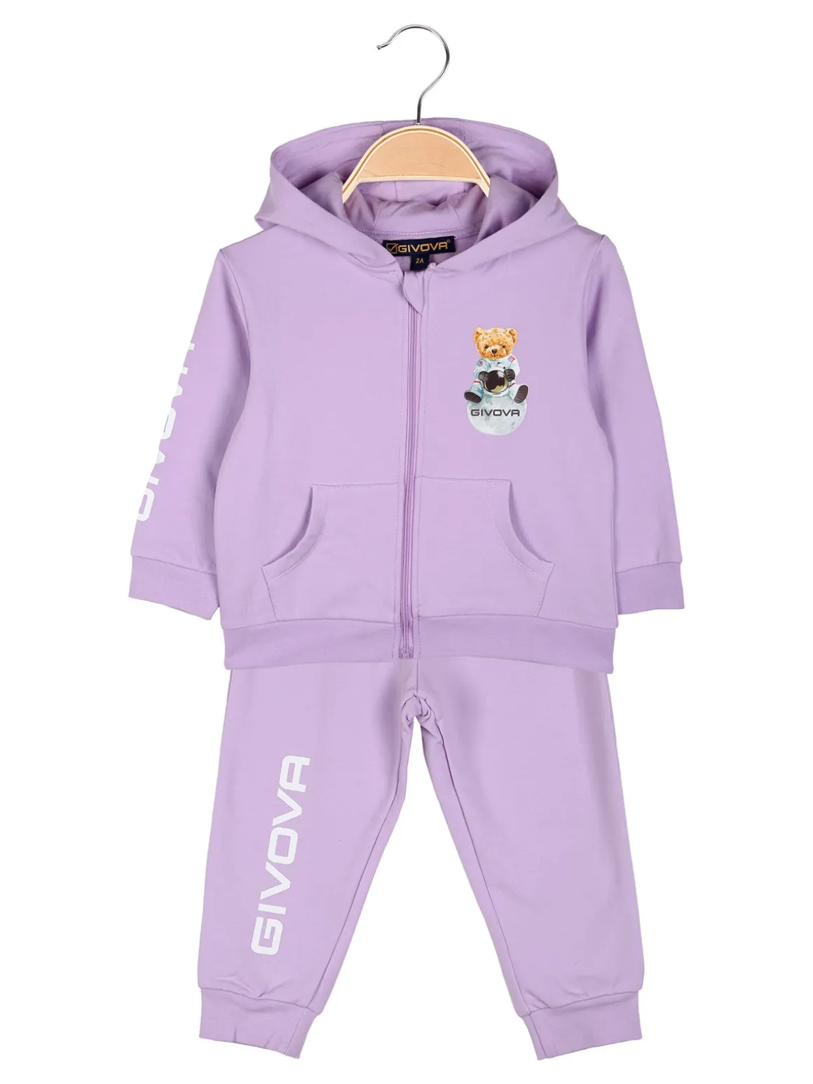 Givova Completo tuta 2 pezzi da neonata con cappuccio e zip - lilla