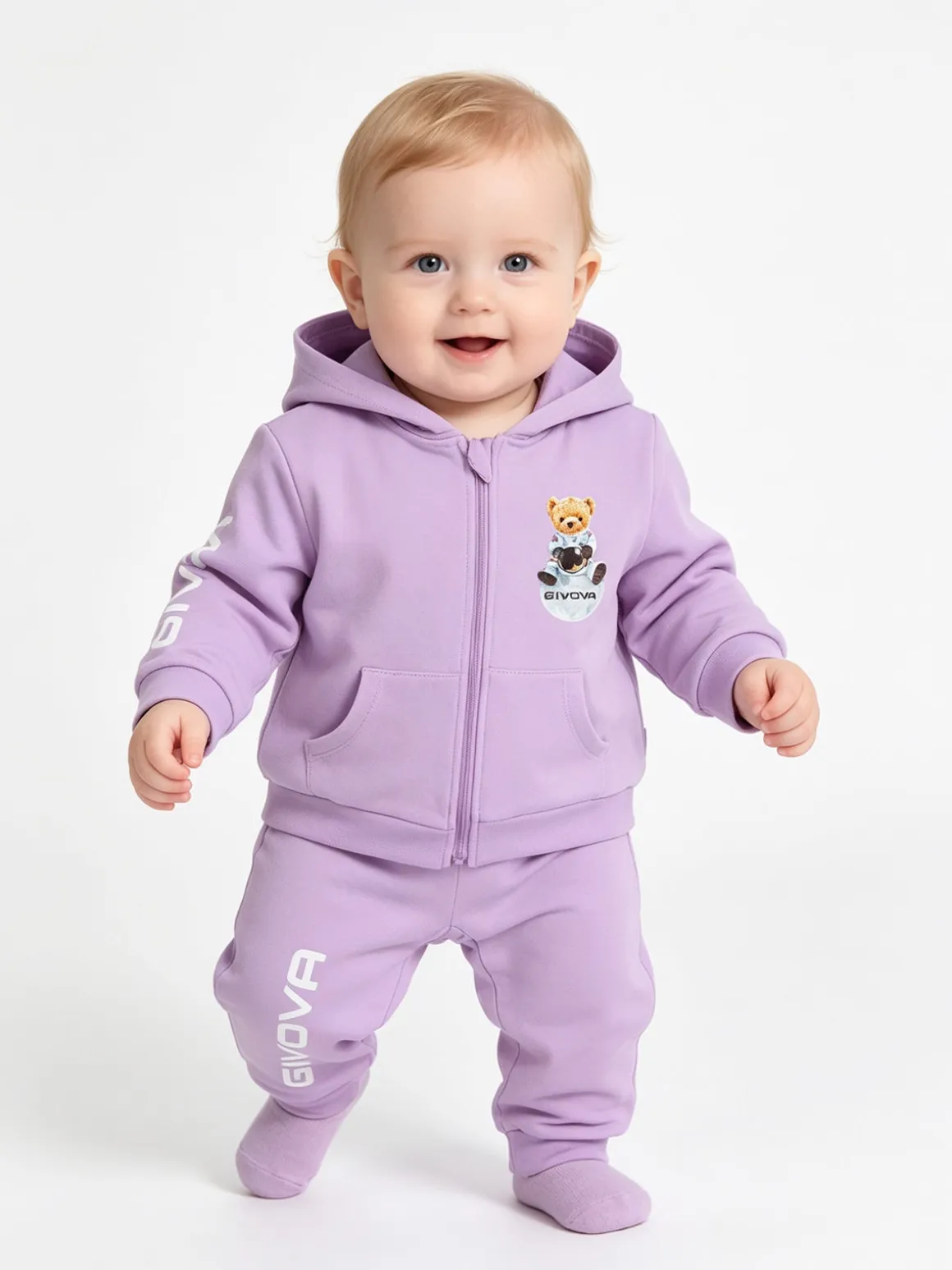 Givova Completo tuta 2 pezzi da neonata con cappuccio e zip - lilla