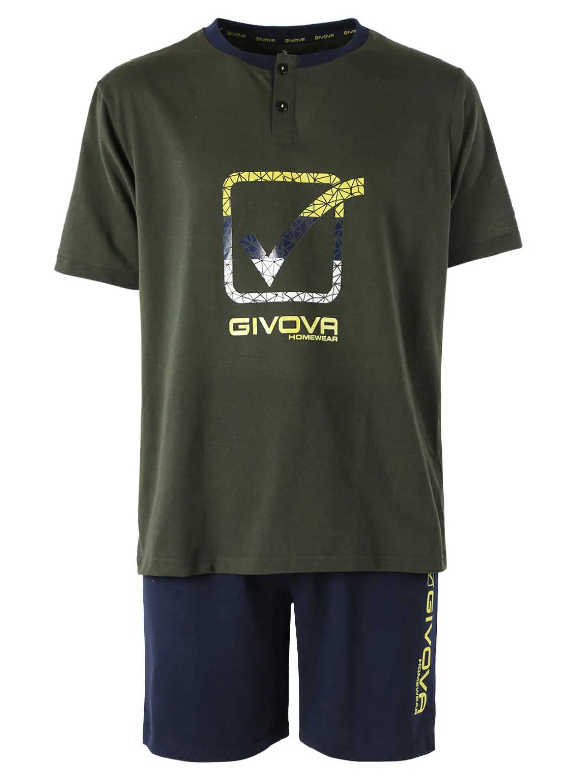 Givova Pigiama corto da uomo in misto cotone con logo - militare