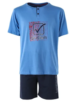 Givova Pigiama corto da uomo in misto cotone con logo - blu