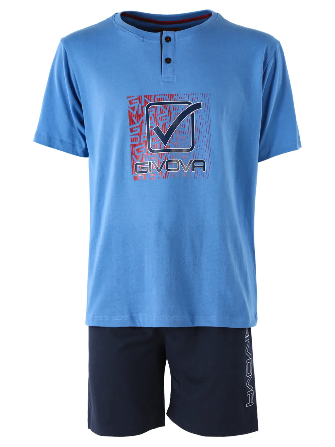 Givova Pigiama corto da uomo in misto cotone con logo - blu