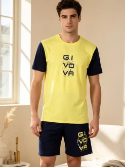 Givova Pigiama corto da uomo in cotone con t-shirt e bermuda