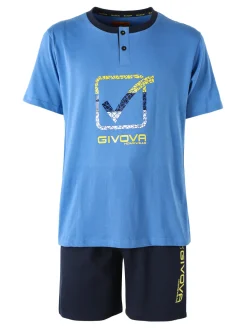 Givova Pigiama corto da uomo in misto cotone con logo - blu