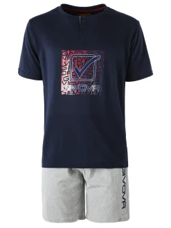 Givova Pigiama corto da uomo in misto cotone con logo - blu scuro