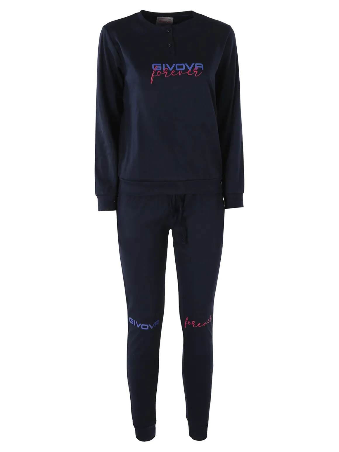 Givova Pigiama donna in cotone interlock con stampa - blu scuro