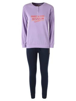 Givova Pigiama lungo da donna in misto cotone jersey - lilla