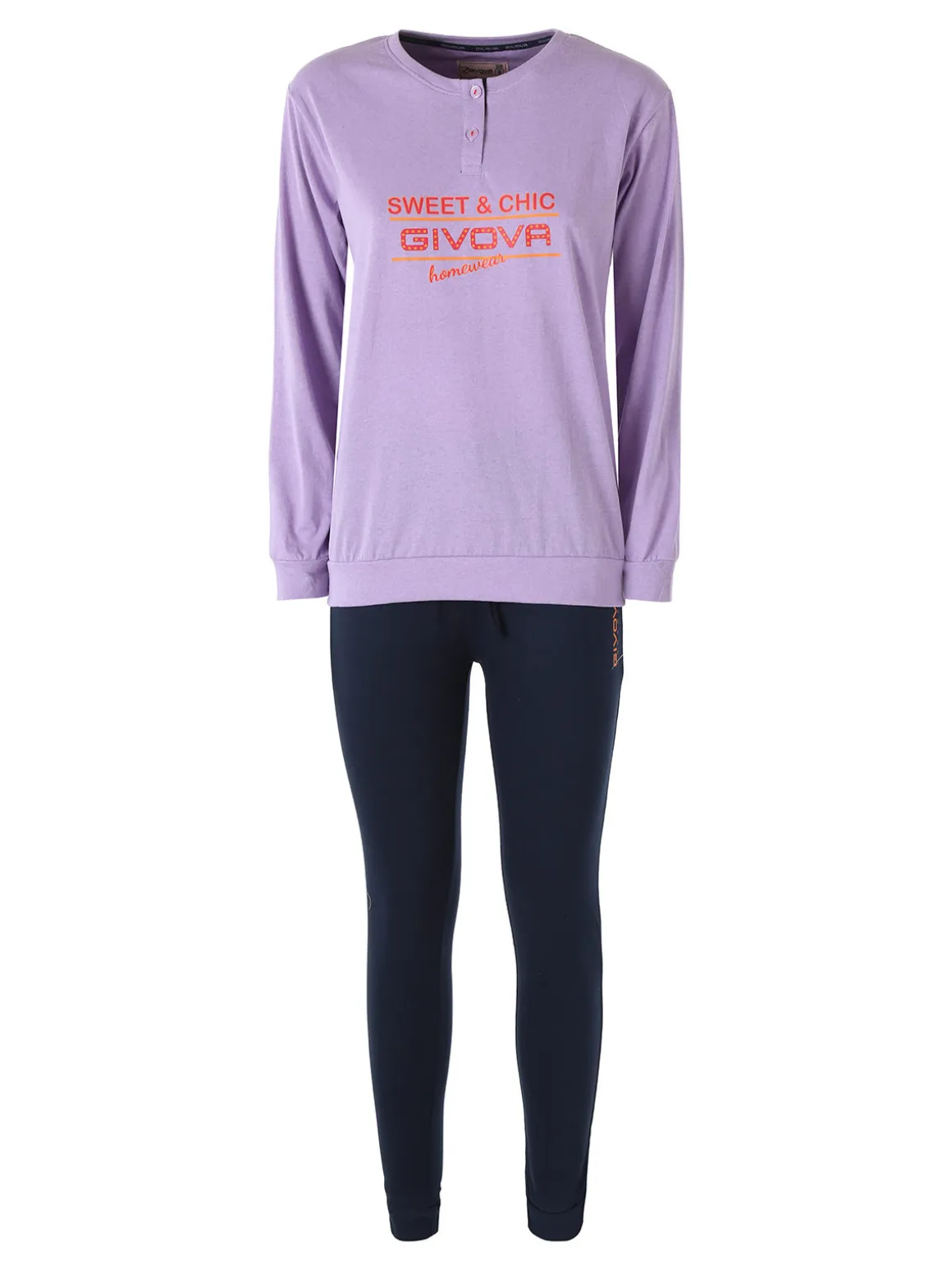 Givova Pigiama lungo da donna in misto cotone jersey - lilla